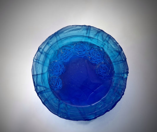 Cast Glass - ' Six Floating Roses' Medium, Vessel (Blue)